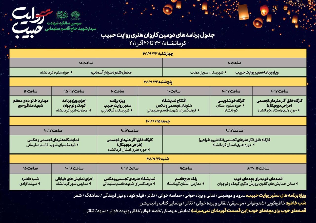 برگزاری ویژه‌برنامه‌های رویداد «روایت حبیب» در کرمانشاه