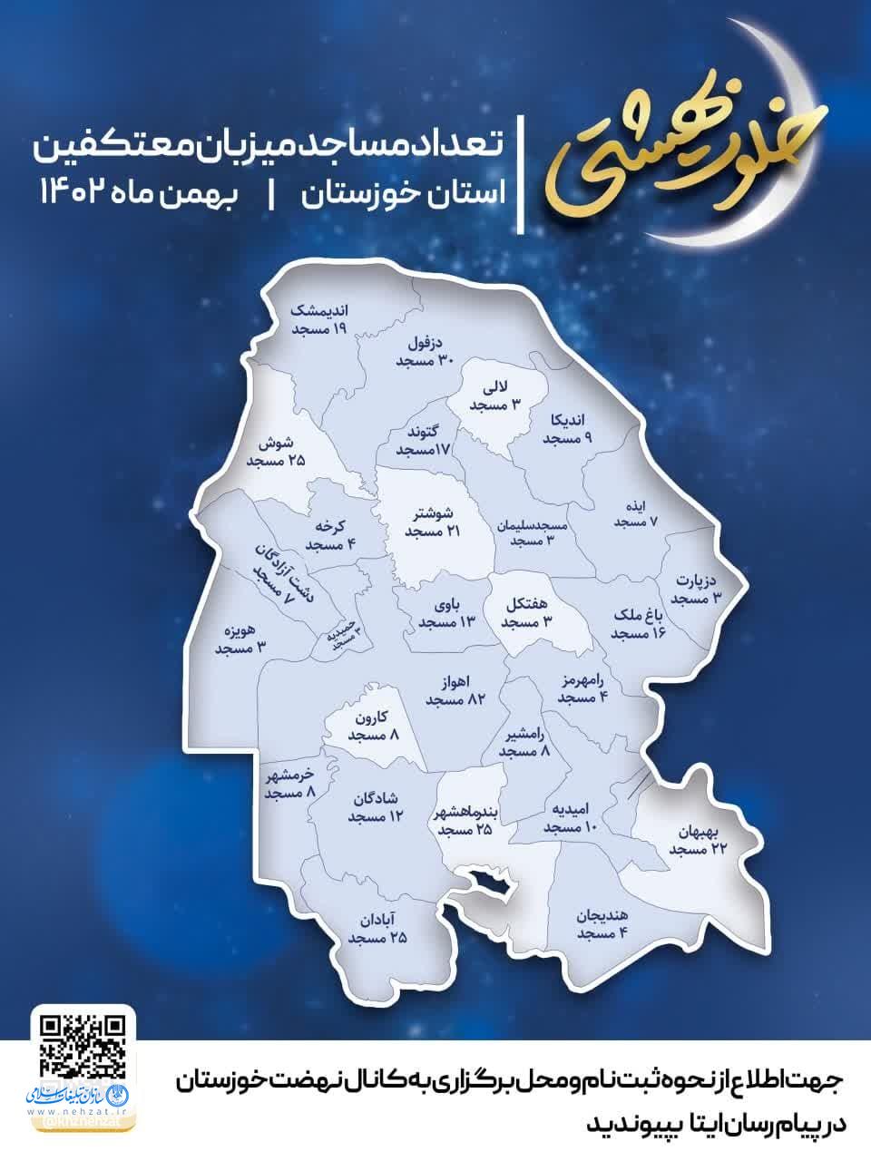 داده نمای مساجد میزبان معتکفین در خوزستان