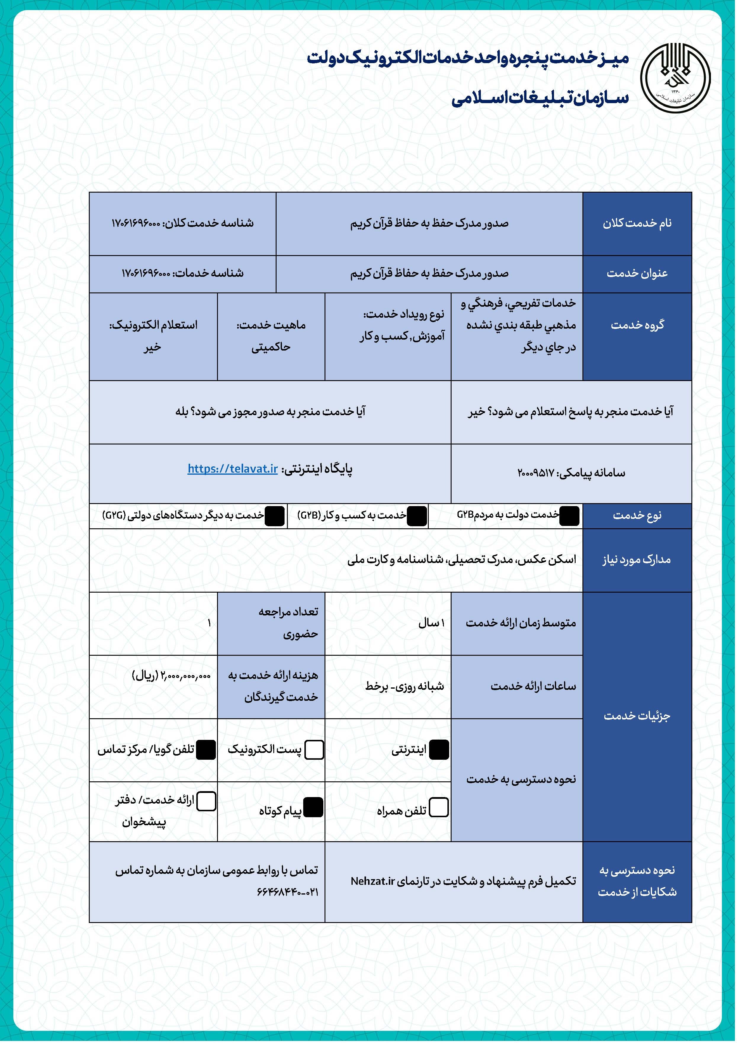 صدور مدرک حفظ به حفاظ قرآن کریم